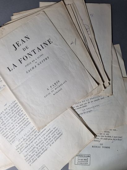 GUITRY (SACHA). Jean de La Fontaine. Paris, Javal et Bourdeaux, 1929. In-4, 185 pages,...