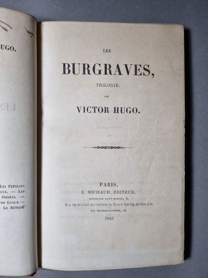 HUGO (Victor). Les Burgraves. Paris, E. Michaud, 1843. In-8, maroquin rouge, triple...