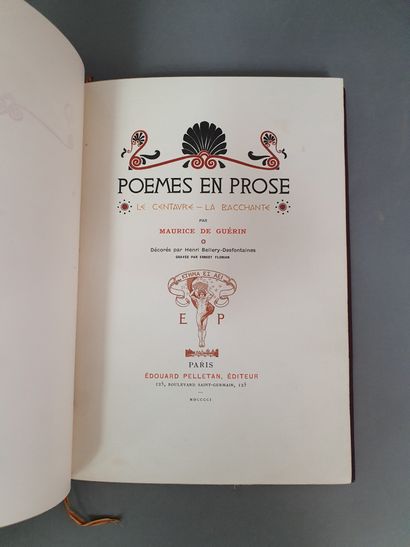 null GUÉRIN (Maurice de). Poèmes en prose. Le Centaure - La Bacchante. Paris, Édouard...