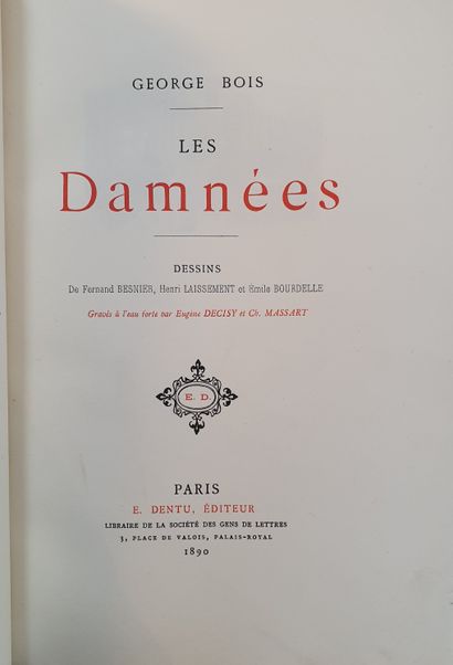 null BOIS (Georges). Les Damnées. Paris, E. Dentu, 1890. In-8, aubergine half-maroquin...