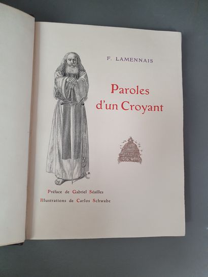 null LAMENNAIS (François). Paroles d un croyant. Paris, Imprimé pour Charles Meunier,...