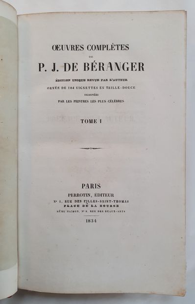 null BÉRANGER. iuvres complètes. Paris, Perrotin, 1834. 4 volumes in-8, veau glacé...