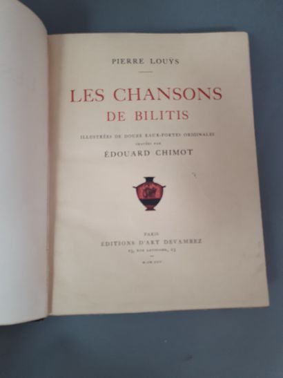 null LOUYS (Pierre). Les Chansons de Bilitis. Paris, Devambez, 1925. In-4, demi-maroquin...