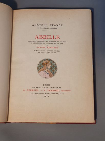 null FRANCE (Anatole). Abeille. Paris, Ferroud, 1927. In-4, demi-maroquin fauve avec...