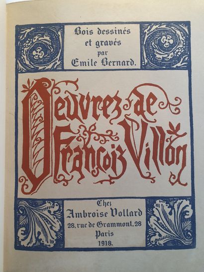 null VILLON (François). iuvres. Paris, Ambroise Vollard, 1918. Fort volume in-4,...