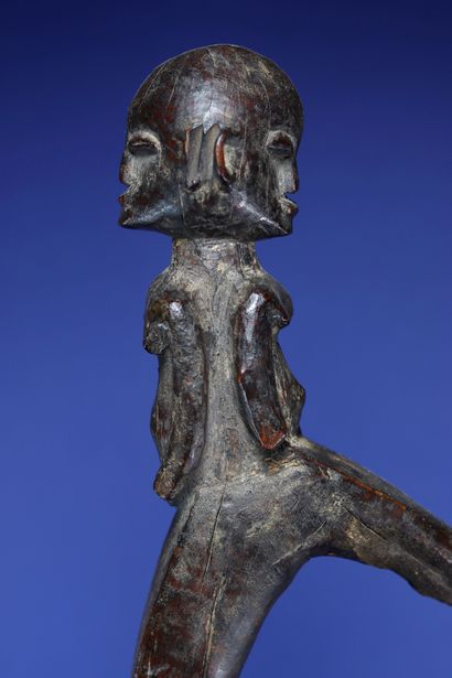  Cane with a Janus figure at the top. Wood, patina of use. Lobi, Burkina Faso. H....