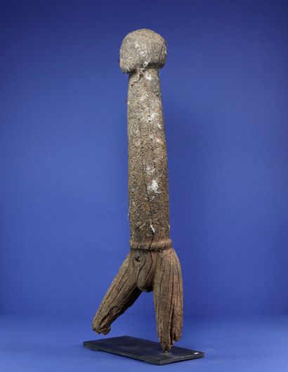 Effigie kpin-seblà représentant un ancêtre masculin, la tête posée sur un tronc...