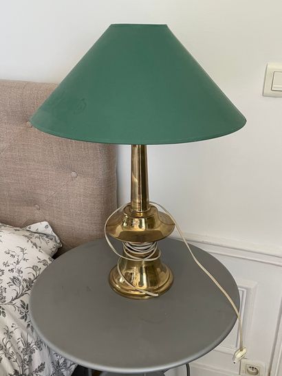 Pair of lamps In ringed gilt metal Green...