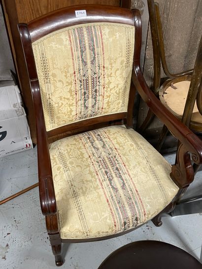  Pair of mahogany and mahogany veneer armchairs Sabre or stylized hock legs Armrests...