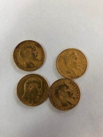 4 coins of 20 F gold Napoleon III