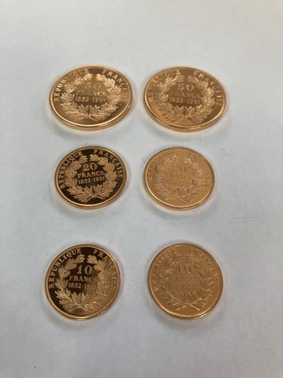 null Ensemble de pièces d'or commémorative :
Deux pièces de 50 francs 1991 en or...