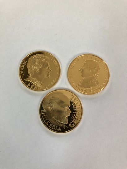 null Ensemble de 3 pièces d'or : 100 francs Lafayette 1987 en or 920°°° P.17g 100...