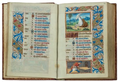 null Book of Hours (Paris usage). 
 In Latin and French, illuminated manuscript on...