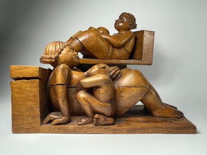null Art populaire africain Femme allaitant Paire de serre-livres en bois sculpté...