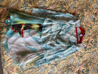 Christian LACROIX Silk suit in sky blue and ecru tones, including a blouse and a...