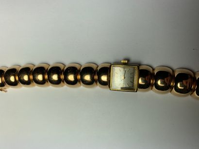 OMEGA 
Lady's watch bracelet, two 750°/°° gold, square case signed and numbered,...