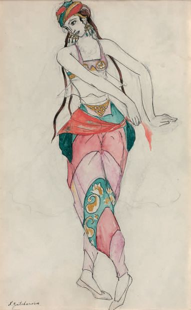 Nathalie GONTCHAROVA (1881-1962) Étude de costume pour une danseuse Maure Aquarelle...