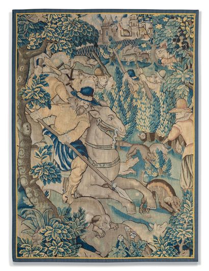 Hunting with a stake and a net Tapestry from...