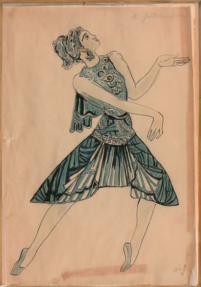 Nathalie GONTCHAROVA (1881-1962) Étude de costume oriental Aquarelle sur papier calque,...