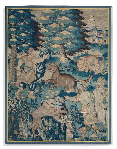  Hunters with blue sheets Ateliers de la Marche Around 1600 H. 205 x 156 cm Wool...