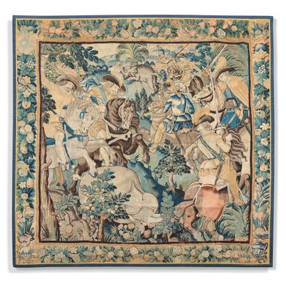  Chasse à l'éléphant Ateliers de la Marche Vers 1600 H. 274 x 287 cm Chaîne en laine,...
