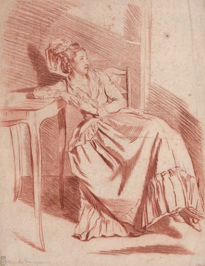 Louis-Roland TRINQUESSE (1746-1799) Femme assise sur une chaise et accoudée à une...