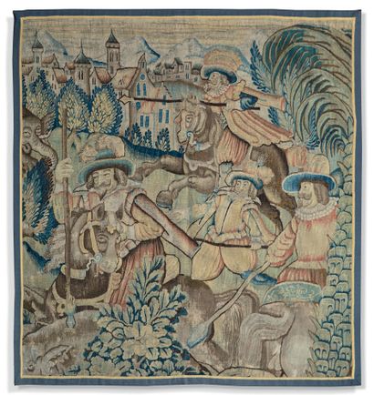 Four hunters with a stake Tapestry from the...