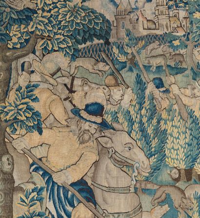  Hunting with a stake and a net Tapestry from the Ateliers de la Marche Around 1600...