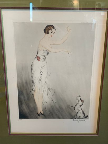 Louis ICART (1889-1950) 
Jeune femme au petit chien

Gravure à la pointe sèche originale...