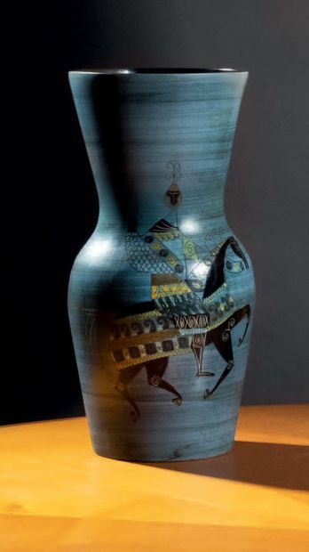 Jean de LESPINASSE (1896-1979) Vase en céramique à corps tubulaire ovoïde et col...