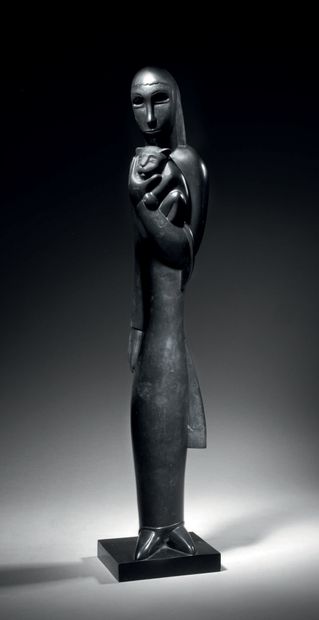 Jean LAMBERT-RUCKI (1888-1967) Femme au chien
Épreuve en bronze à patine noire, fonte...