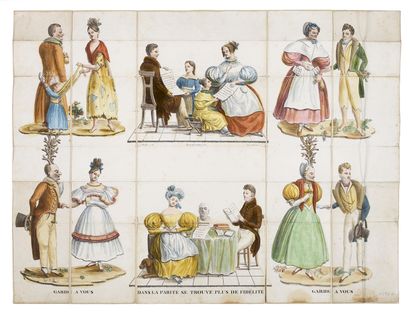 null TRANSFORMATION BOARD. Turin, lit. D. Festa, 1834. Plate consisting of 6 lithographed,...