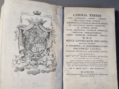 GUZMAN Y DE LA CERDA (Maria Isidra de) Hocce litterarium specimen, quod pro obtinenda...