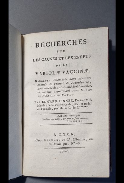 JENNER (Edward) Recherches sur les causes et les effets de la Variolae vaccinae,...
