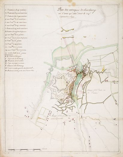 VAUBAN - Plan of the attacks on Charleroy as they are on 29 September 1693. Copper-engraved...