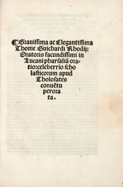 GUICHARD (Thomas) Oratoris facundissimi in Lucani pharsalia oratio. S.l.n.d. [at...