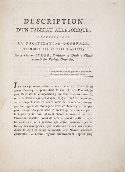 BOHER (François) Description d'un Tableau allégorique représentant la pacification...