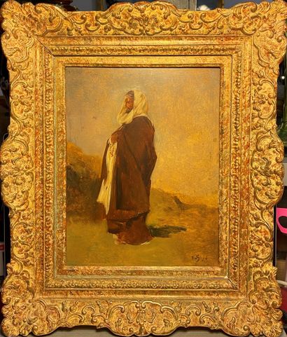 Eugène FROMENTIN (1820-1876) 
Standing Arab 

Oil on panel, signed with initials...
