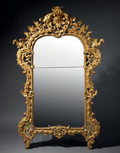 Important miroir à parclose en bois sculpté,...
