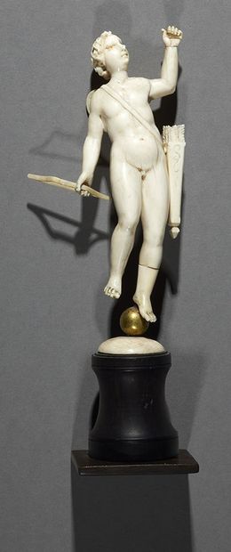  Ivory statue of Eros Turned wood base Dieppe,...