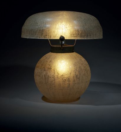 DAUM - Nancy Single-light table lamp with spherical body and hemispherical shade....