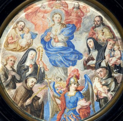 École FRANÇAISE vers 1700 Couronnement de la Vierge dans un cortège de saints
Gouache...