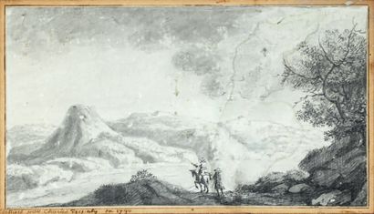 Charles DUPATY (1771-1825) Paysage animé Crayon noir, estompe sur papier tablette...