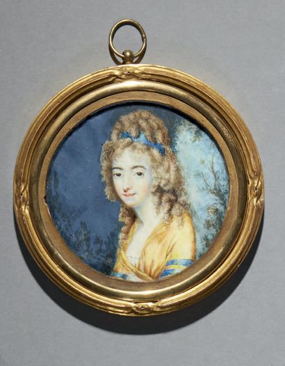 Charles HENARD (vers 1757-après 1808) Portrait of Eugénie de REVEL wearing a yellow...