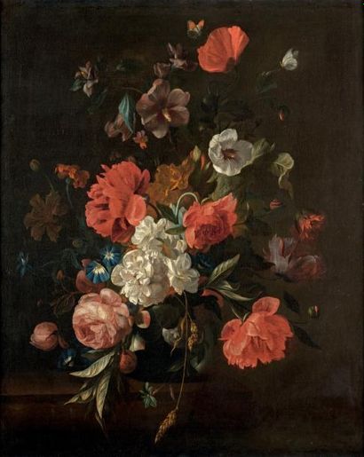 JUSTUS VAN HUYSUM (AMSTERDAM 1659 - AMSTERDAM 1716) Bouquet de fleurs dans un vase...