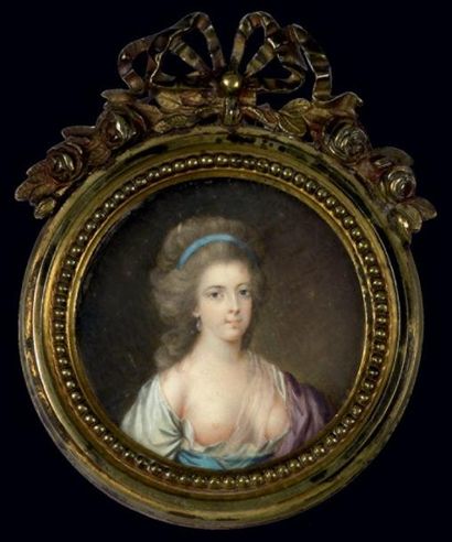 ECOLE FRANÇAISE VERS 1780 Portrait d'une jeune femme en déshabillé, les seins nus....