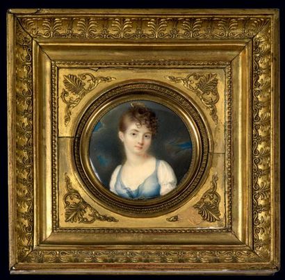 ATTRIBUÉ À JEAN BAPTISTE JACQUES AUGUSTIN (1759-1832) Portrait de jeune fille en...