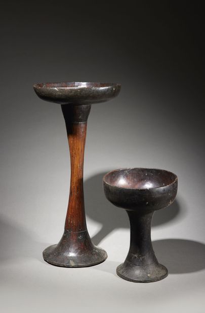 Two Toraja cups Sulawesi Wood H. 31 and 56...