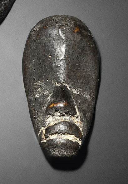  Miniature Dan mask, Republic of Ivory Coast Wood, slightly crusty black patina H....