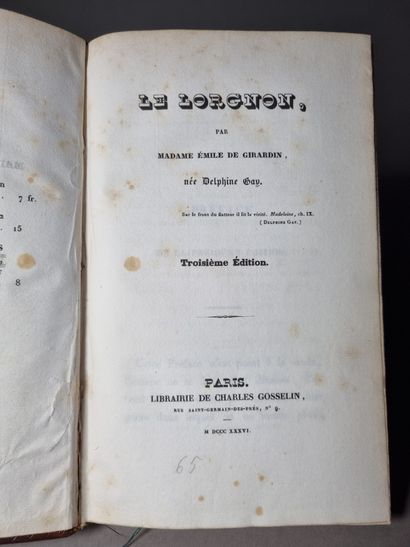 null GIRARDIN (Madame Émile de). Le Lorgnon. Troisième édition. Paris, Charles Gosselin,...